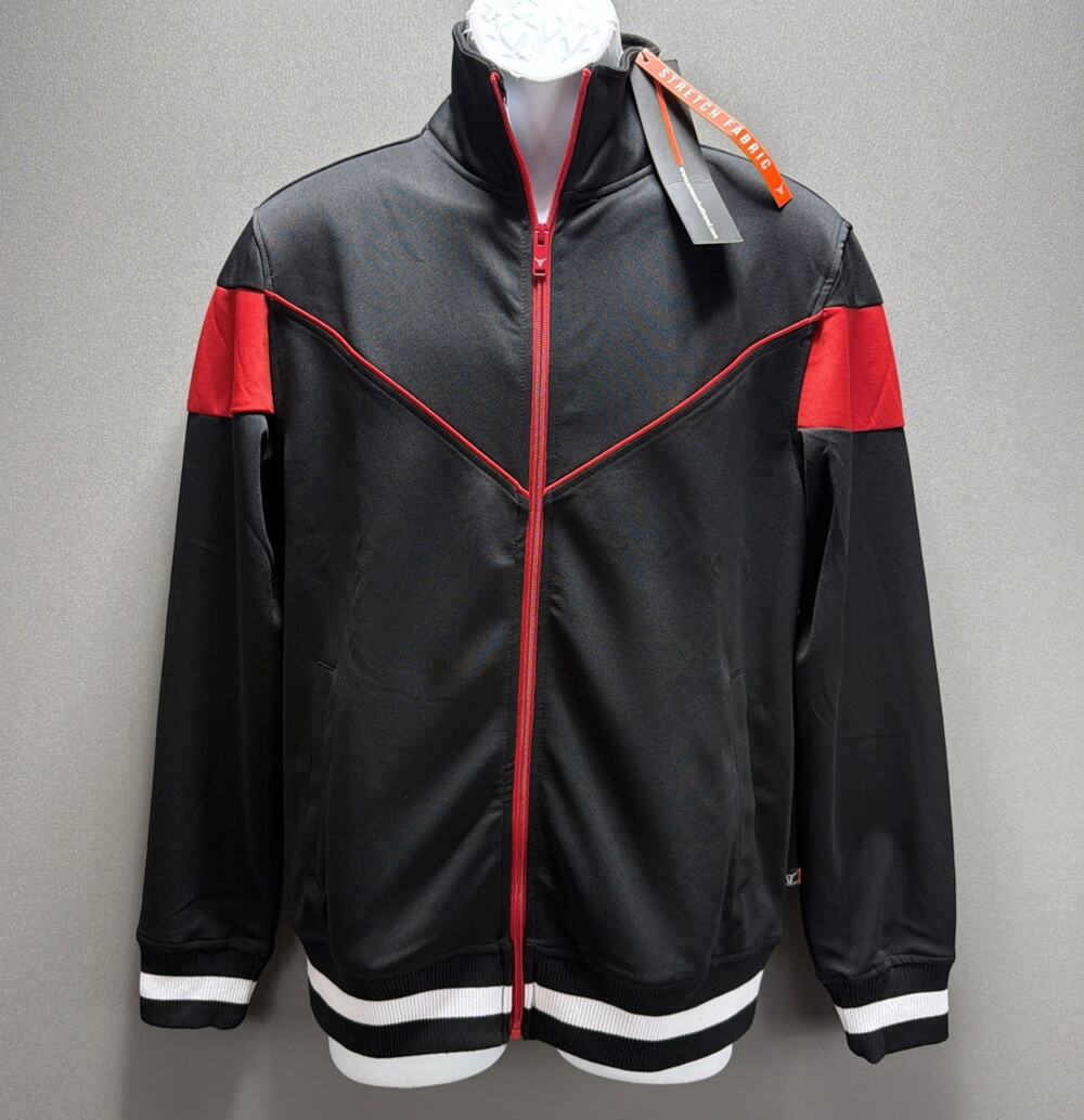 SCREENSHOT F11956 Men's Premium Track Athletic Jacket Size SMALL Black Red New